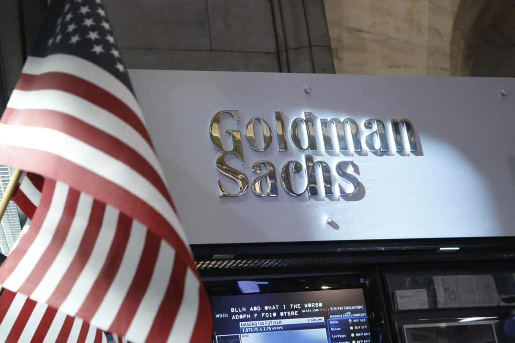 A view of the Goldman Sachs stall on the floor of the New York Stock Exchange July 16, 2013. Goldman Sachs Group Inc said on Tuesday quarterly profit doubled, beating Wall Street estimates, boosted by returns from investing the bank's own money. REUTERS/Brendan McDermid (UNITED STATES - Tags: BUSINESS) - RTX11OFA